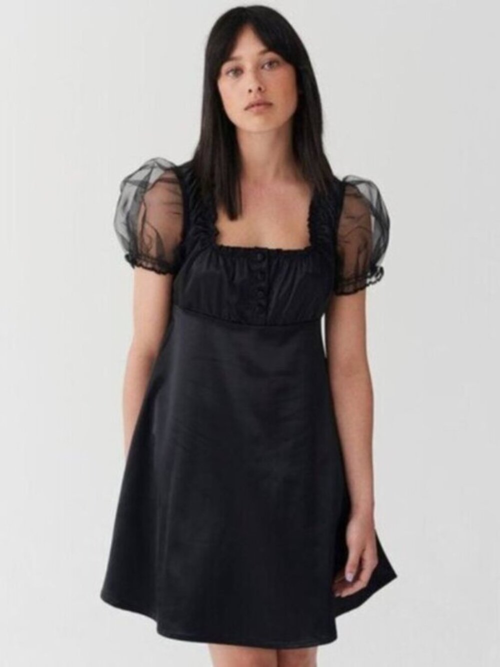 LAZY OAF Pretty Ugly black satin baby doll mini dress US size 8